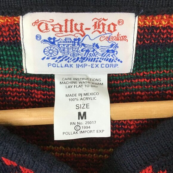 Vtg Tally-Ho Scotty Terrier Dog Cardigan Sweater Button Front Red Black Medium - Picture 9 of 12